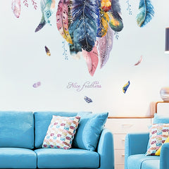 Colorful Feather Wall Sticker Bedroom Entrance Living Room Decoration