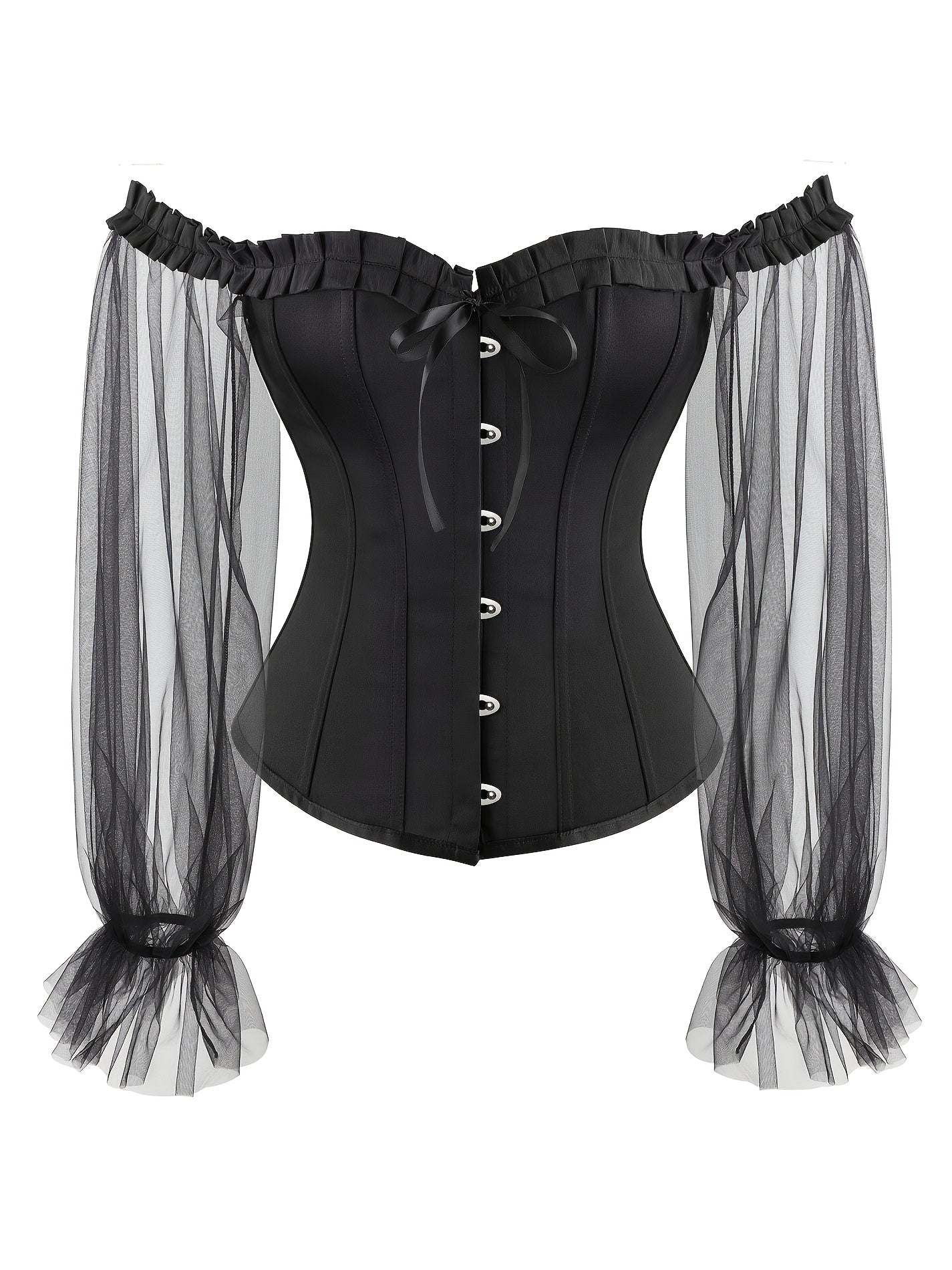Off Shoulder Mesh Sleeve Overbust Corset Gothic Lace Bustier