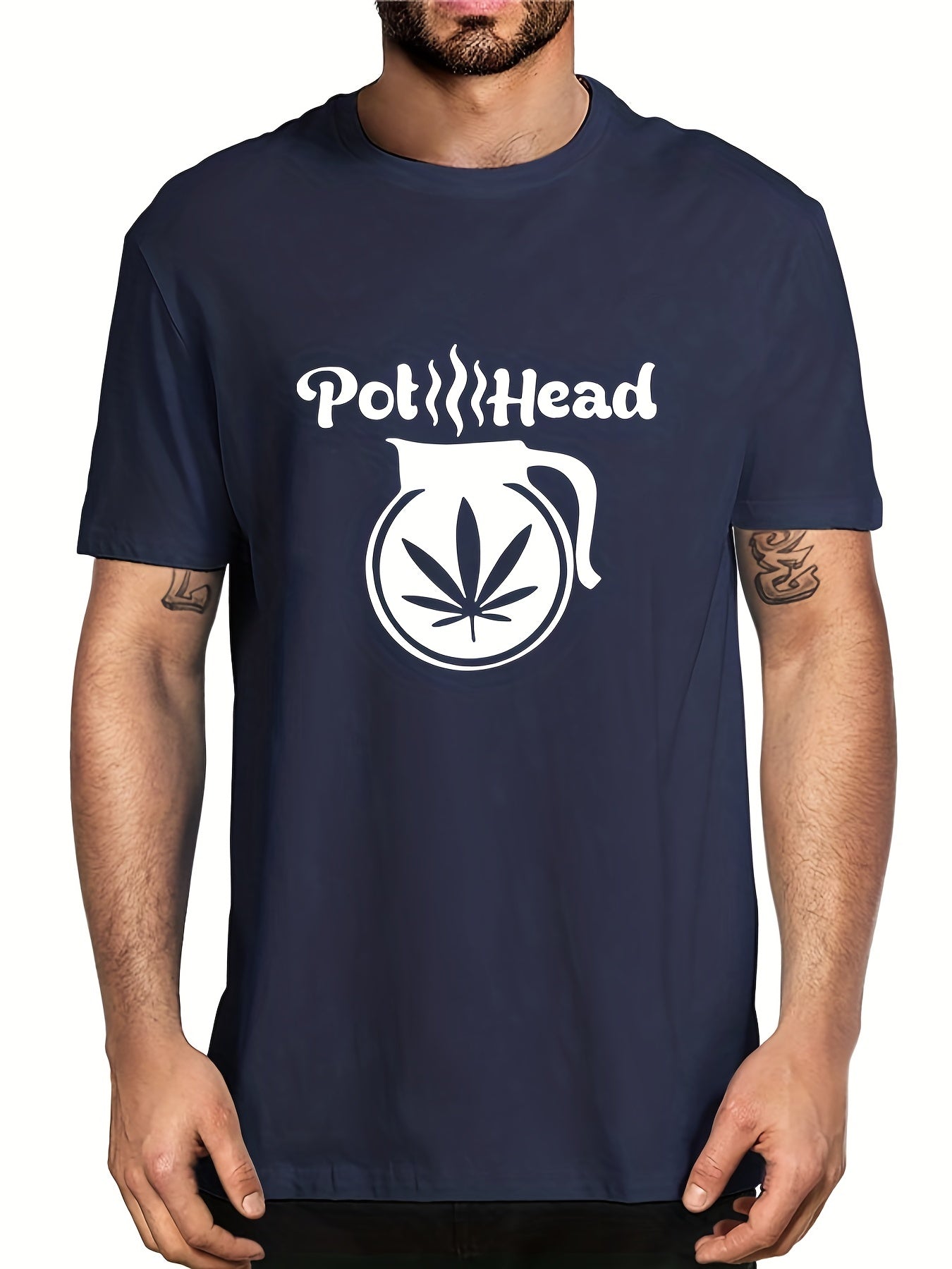 Men's Pot Head Print T shirt Casual Slightly Stretch Tee