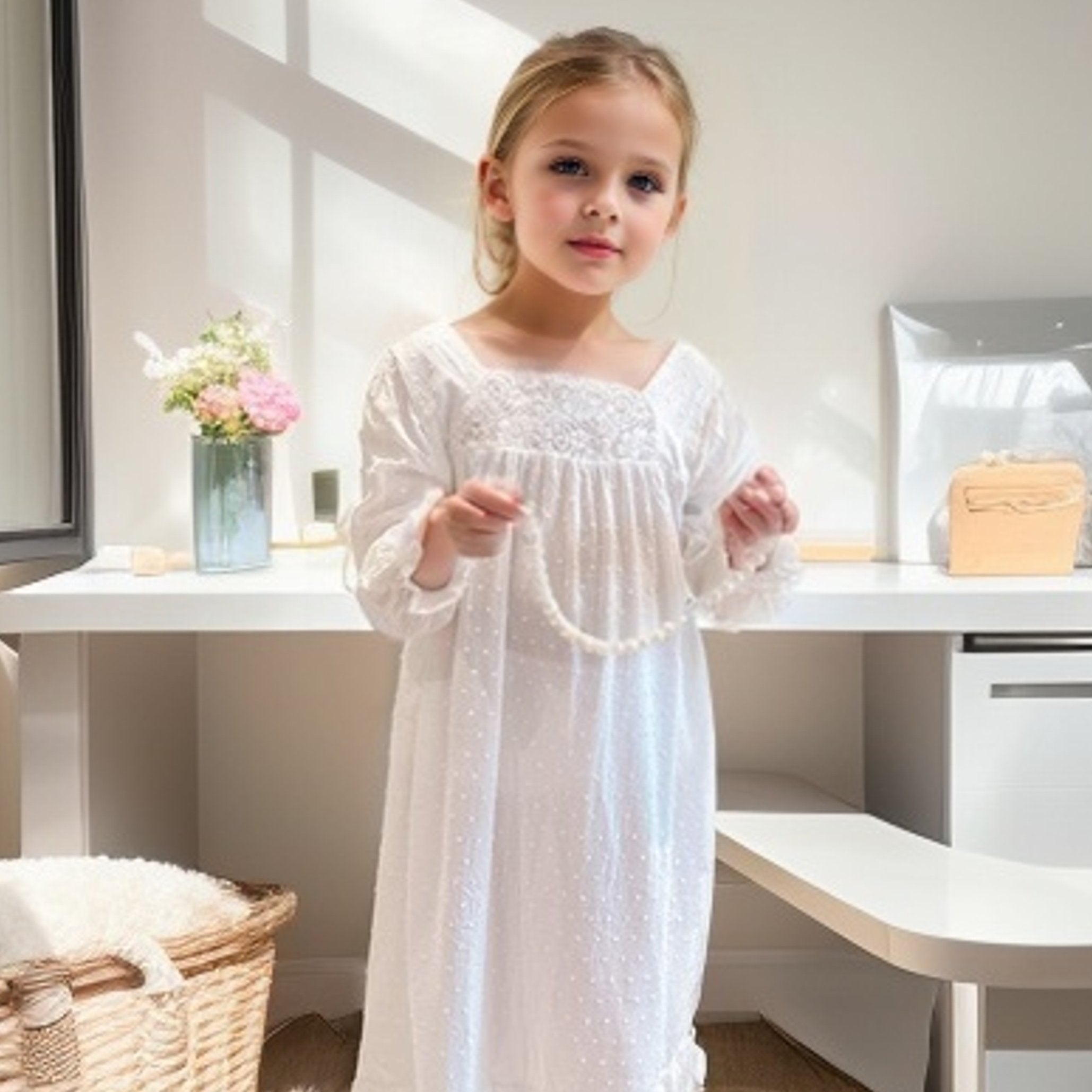 Girls Ruffle Trim Princess Dress Pajamas Kids Nightdress