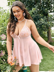 Lace Deep V Neck Satin Trim Mesh Slips