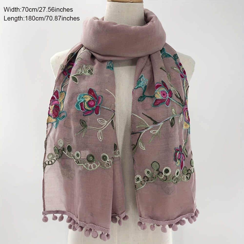 Vintage Flower Embroidery Scarf Boho Shawl Windproof Wrap