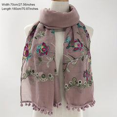 Vintage Flower Embroidery Scarf Boho Shawl Windproof Wrap