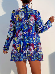 Floral Print Halter One piece Swimsuit & Cover Up Set