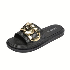 Women's Chain Decor Slide Shoes Quilted Soft Sole PVC Shoes