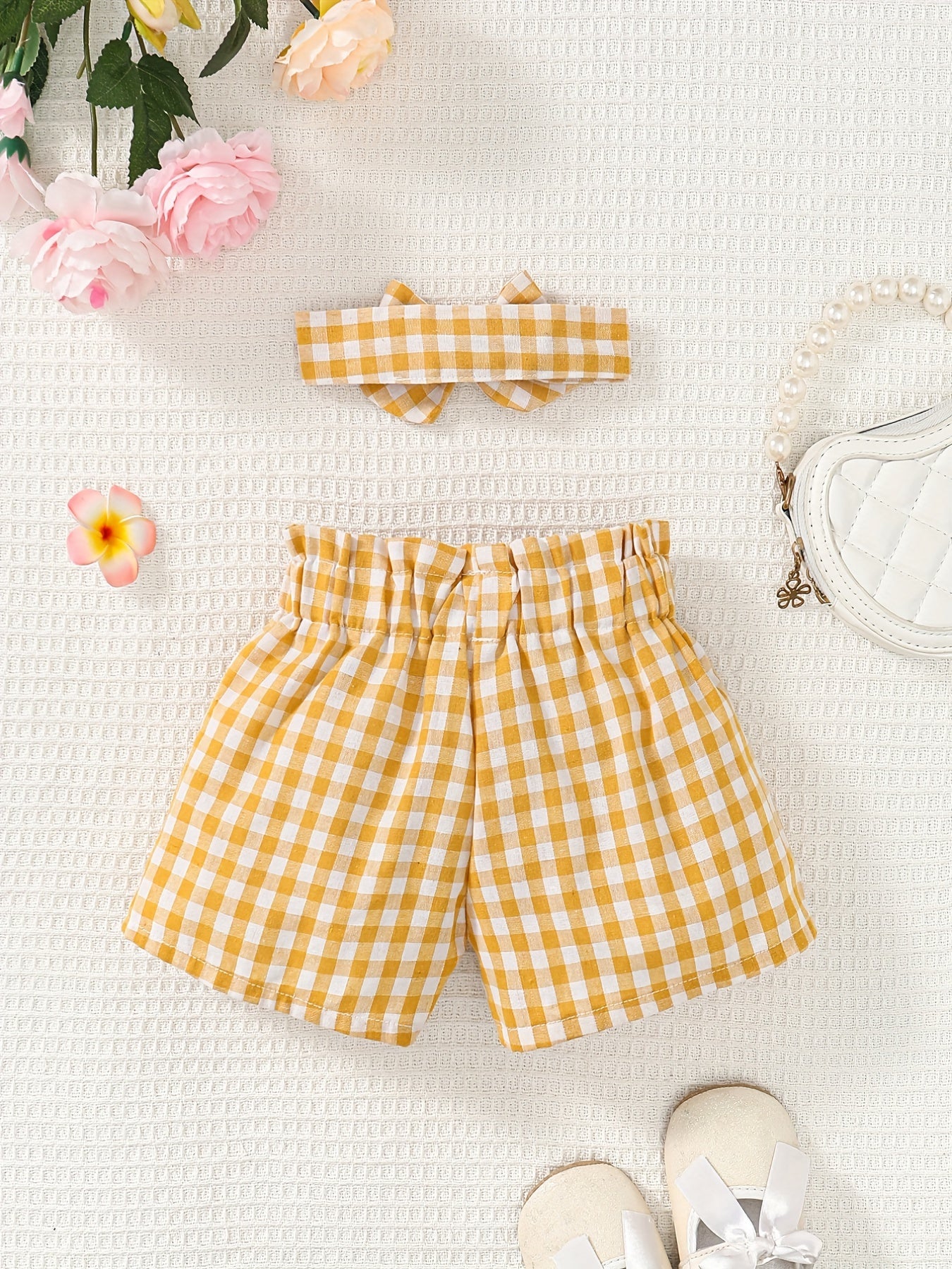 Toddler Girl's Plaid Ruffle Shorts with Bowknot