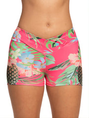 Tropical Floral Print Cross Yoga Shorts Casual Sports Workout Shorts