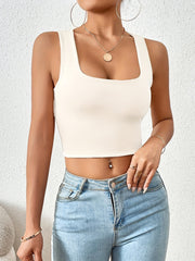 Square Neck Crop Tank Top Solid Casual Top for Summer