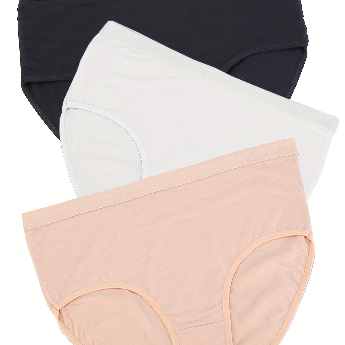 3 Pack Plus Size Panties Set Women's Solid Soft Underwear