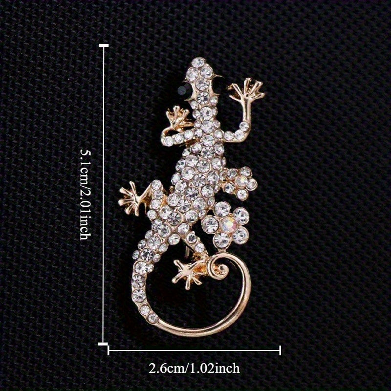 Rhinestone Lizard Brooch w/ Tassel Inlaid Faux Gemstone Accessory Sparkles