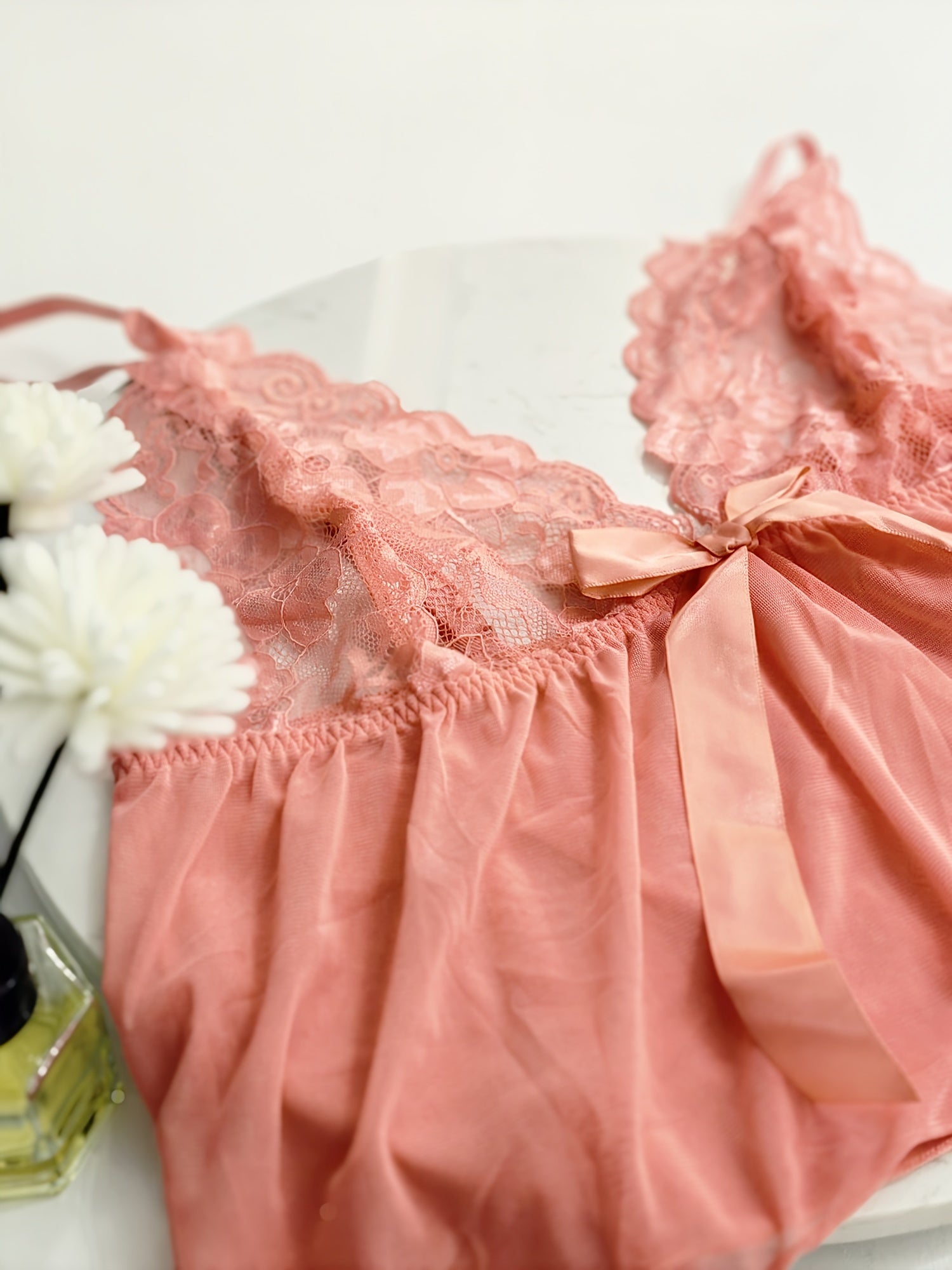 Floral Jacquard Lace Top & Panties Lingerie Set