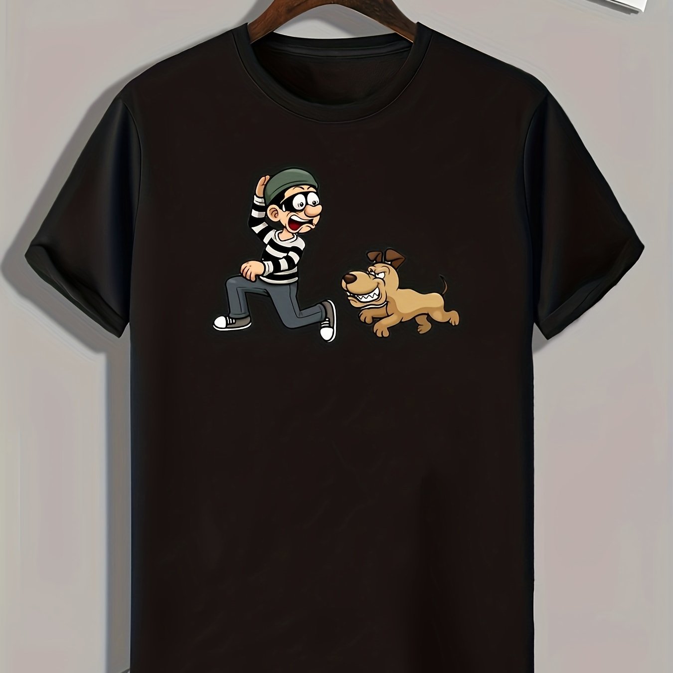 Dog Chasing Boy Graphic T-shirt Men's Casual Tee