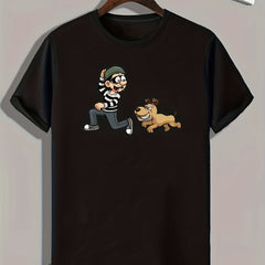 Dog Chasing Boy Graphic T-shirt Men's Casual Tee