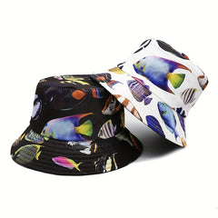 Underwater Fish Print Fisherman Hat Men's Spring Summer Double Sided