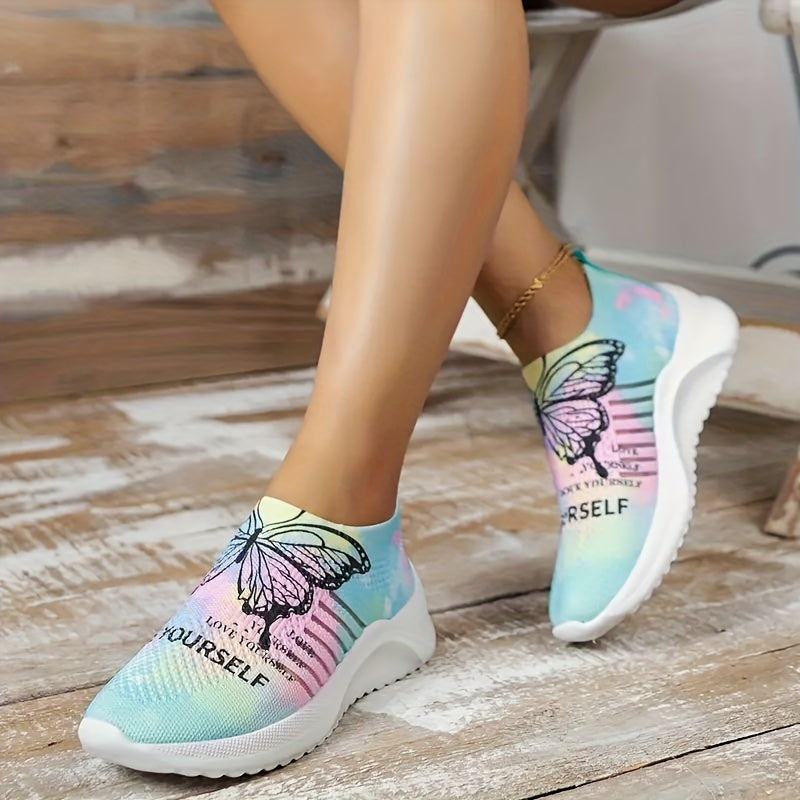 Women's Butterfly Print Mesh Tennis Shoes Lightweight Non-slip Travel Shoes