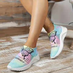 Women's Butterfly Print Mesh Tennis Shoes Lightweight Non-slip Travel Shoes