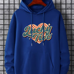 Men's Lucky Two Print Hoodie Casual Slightly Stretch Drawstring Hooded Sweatshir