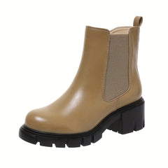Women's Chunky Chelsea Boots Round Toe Zipper Short Boots Combat Boots