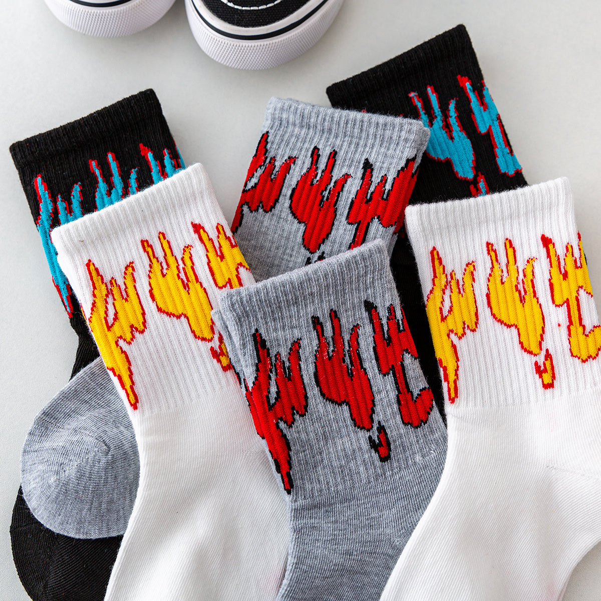 6pcs Kids Flame Print Socks & Gray