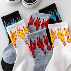 6pcs Kids Flame Print Socks & Gray