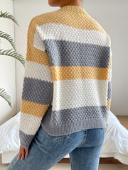 Striped Print Crew Neck Sweater for Fall & Winter