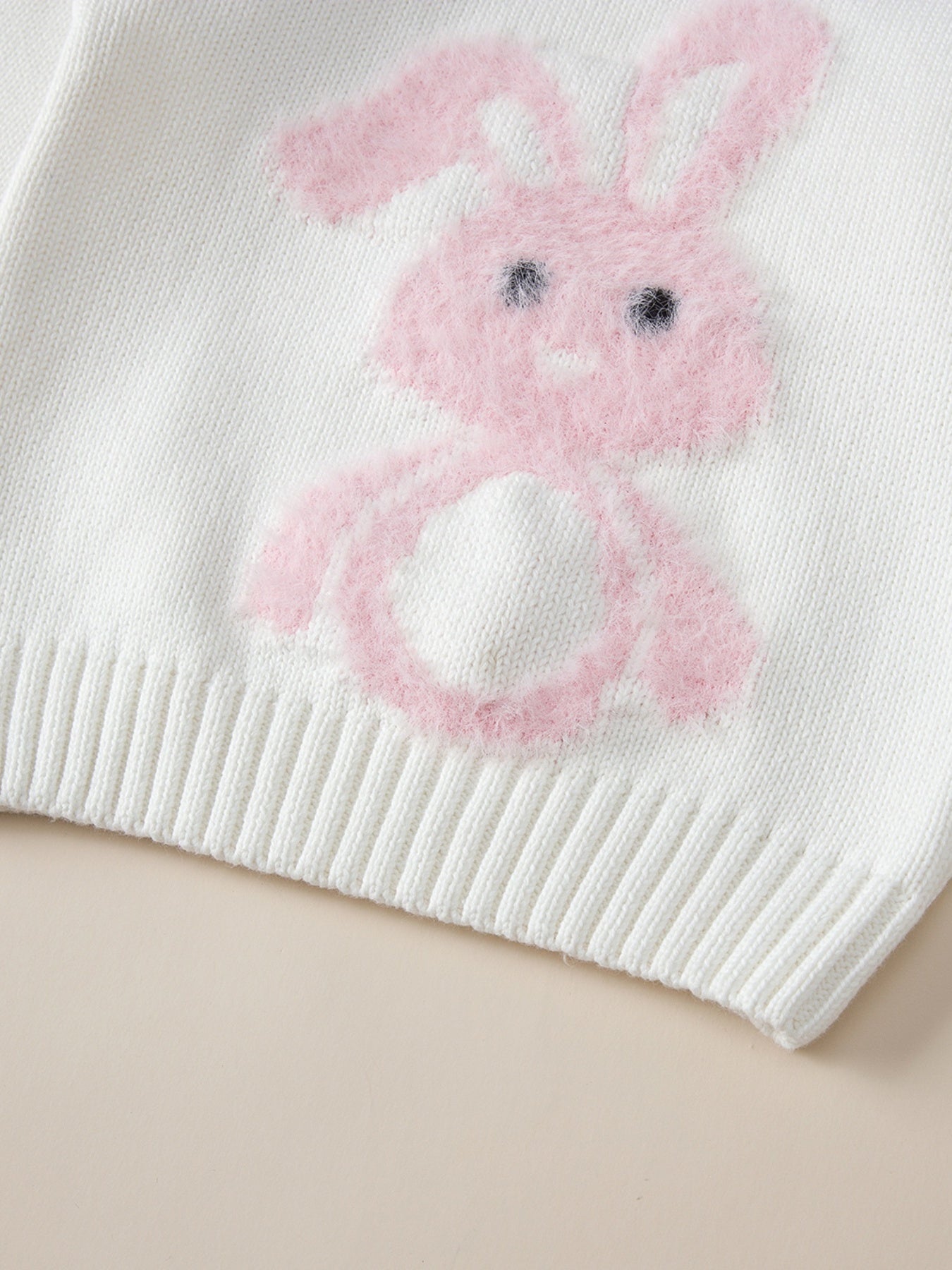 Girls Casual Knitted Sweater with Rabbit Embroidery