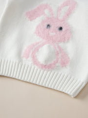 Girls Casual Knitted Sweater with Rabbit Embroidery