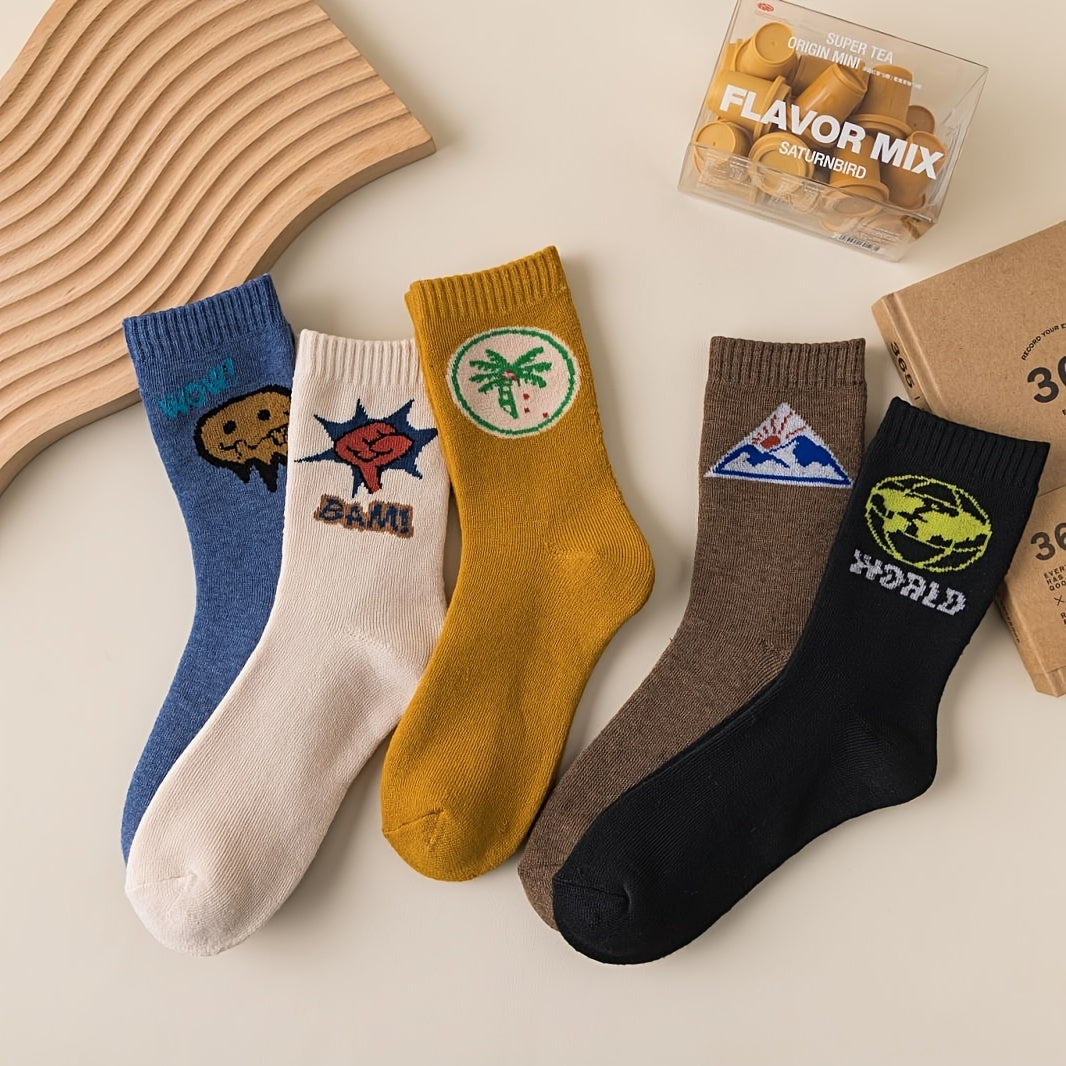 5 Pairs Graphic Pattern Women's Mid Tube Socks
