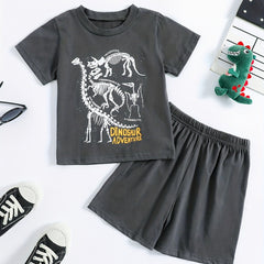 2pcs Dinosaur Print T shirt & Shorts Set For Boys Teen Summer