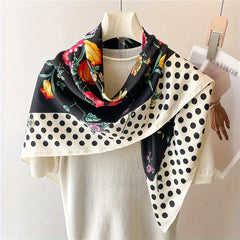 Flower Dotted Print Bandana Silk Scarf for Women