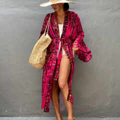 Tie Dye Striped Long Sleeve Kimono with Belt