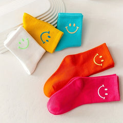 5pairs Kids Smiley Face Pattern Socks for Girls