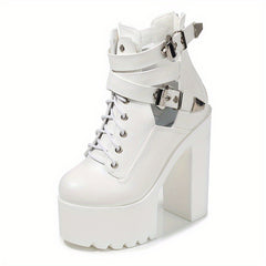 Women's Block Heeled Boots Round Toe Buckle Strap Booties