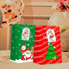 32pcs Christmas Paper Bags with Hanging Tag & Hemp Rope for Candy Packaging