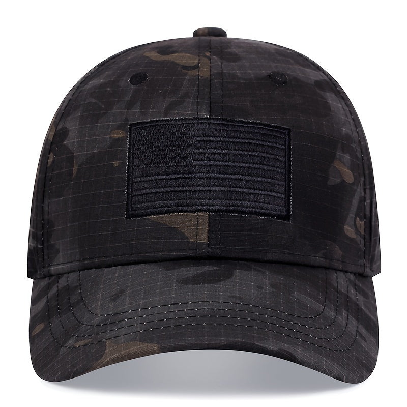 Men's Outdoor Camo Baseball Cap with American Flag Patch