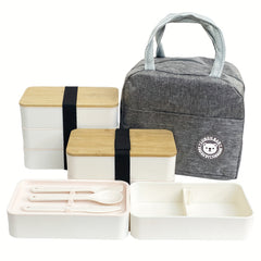 Japanese Style Lunch Box with Insulation Bag Bamboo Lid Large Capacity