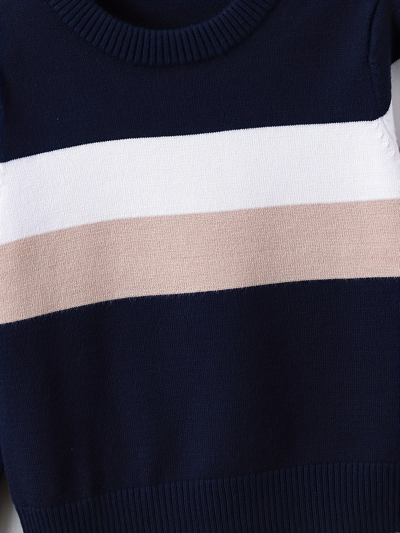 Boys Block Sweater Round Neck Long Sleeve Knit Pullover Top