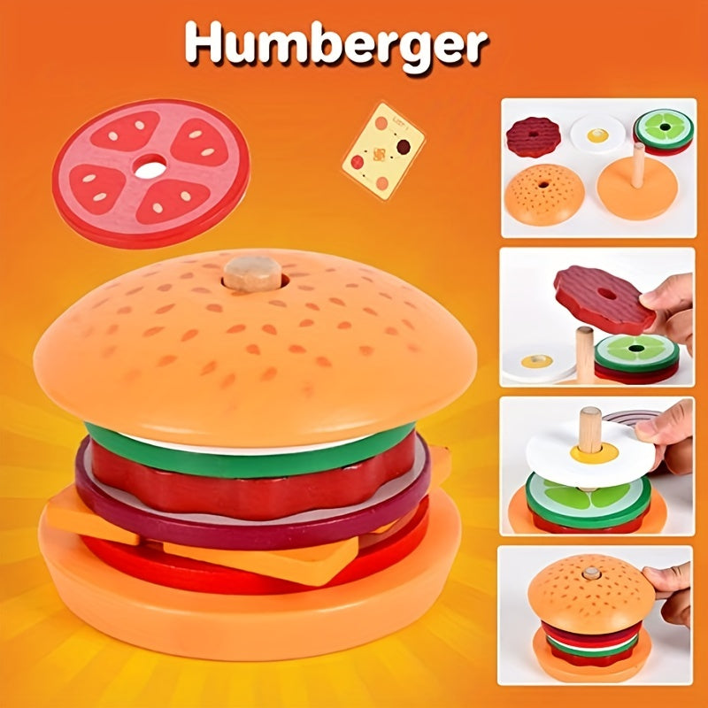 Wooden Burger Toy Set with Order Card Games