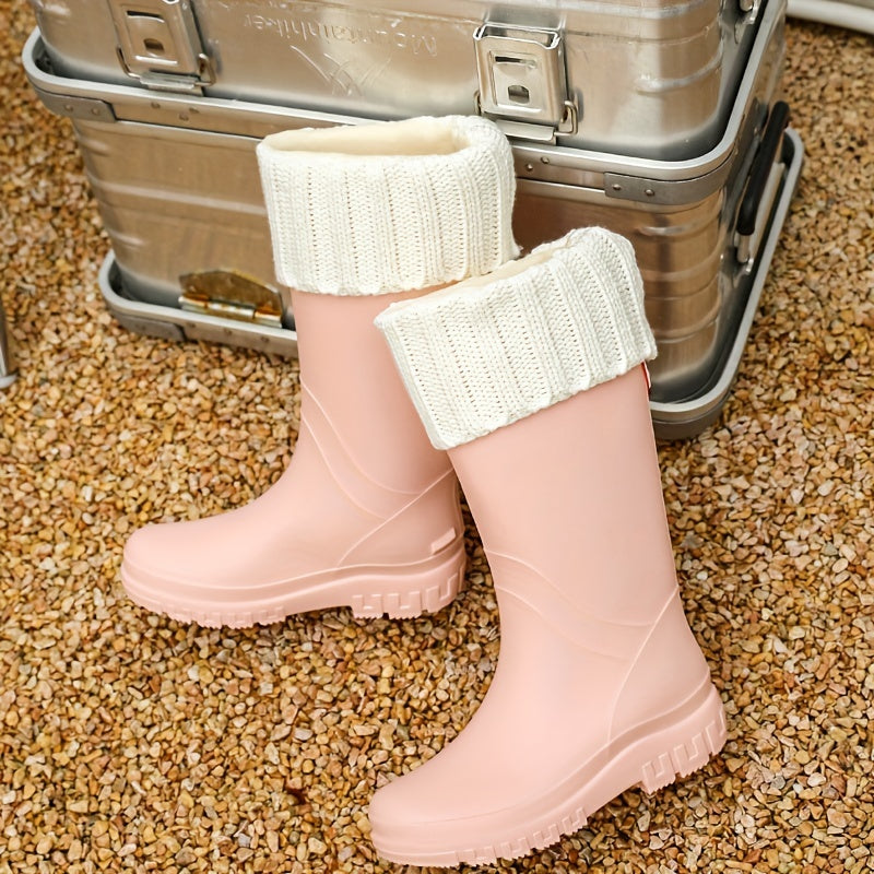 Waterproof High Boots Non Slip Faux Fur Lining Rain Boots