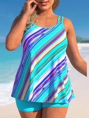 Graphic Print Tankini Set Split Strap Top & Shorts Swimsuit