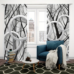 Gray Art Curtain Rod Pocket Digital Printed Curtains
