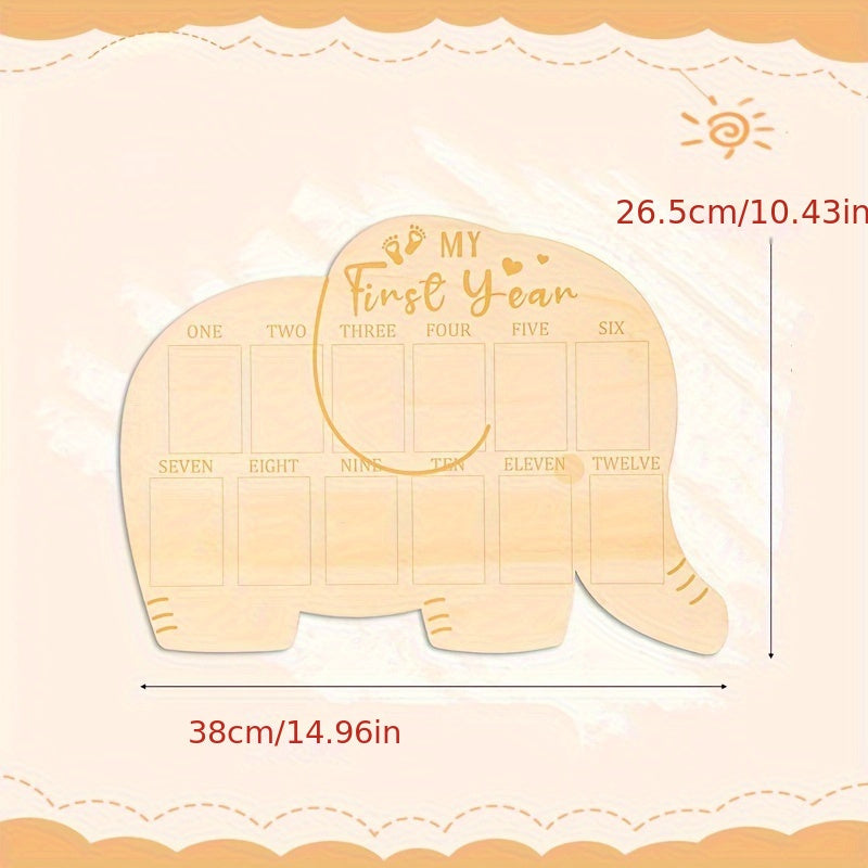Elephant Wooden First Year Photo Frame, Perfect Keepsake Gift for Mom