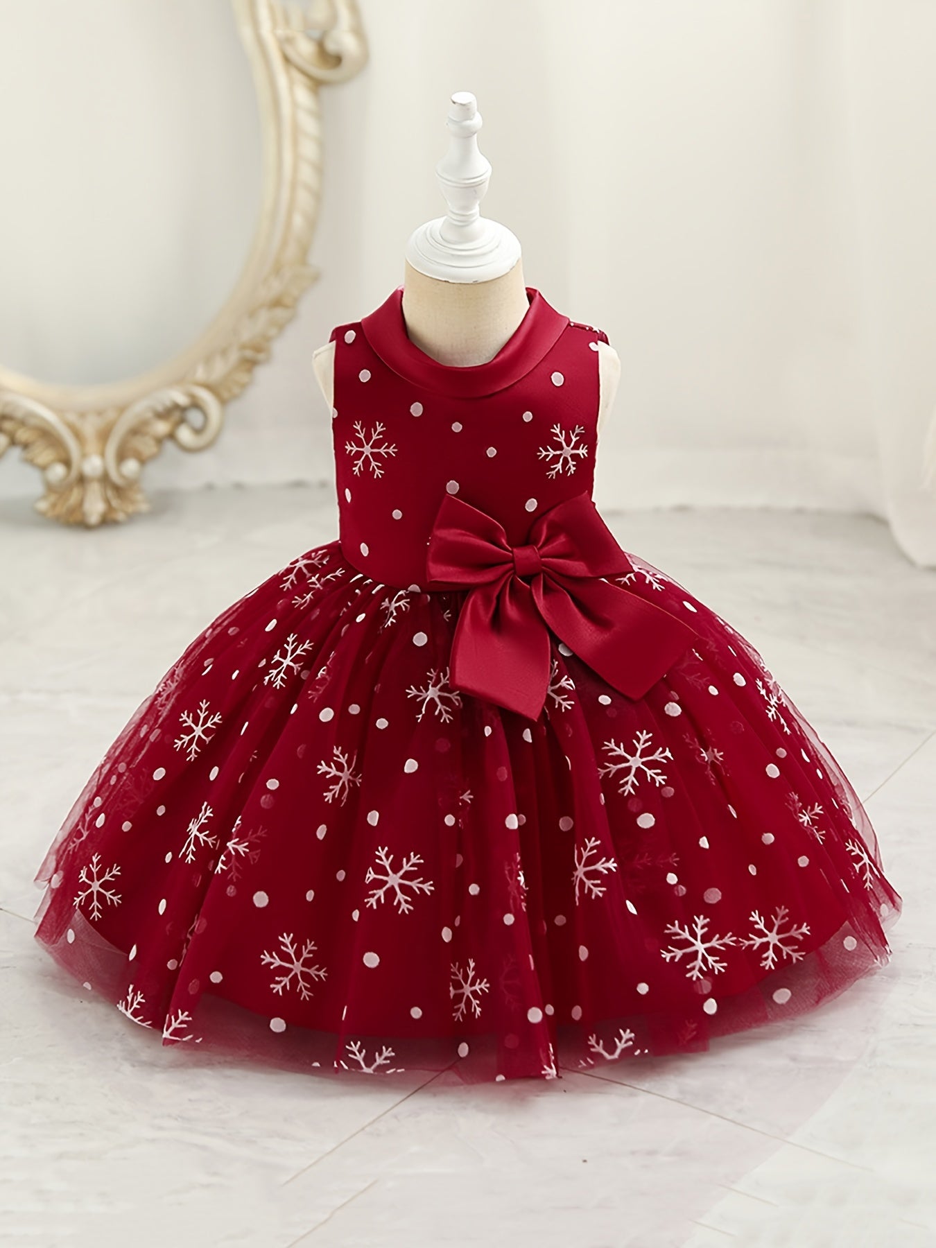 Baby Girls Christmas Princess Dress Sleeveless Snowflake Bow Tutu Dress