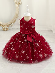 Baby Girls Christmas Princess Dress Sleeveless Snowflake Bow Tutu Dress