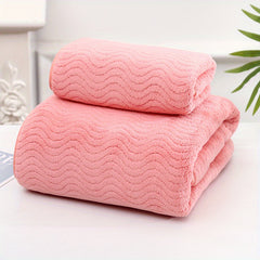 2pcs Wavy Pattern Towel Set Coral Velvet Hand Bath Soft Absorbent Towels