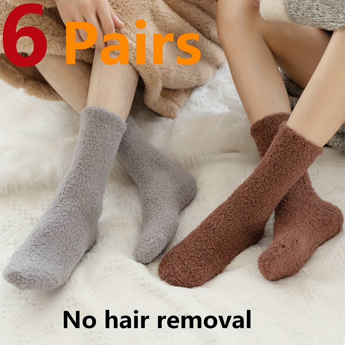 6 Pairs Fuzzy Socks Comfy Warm Mid Tube Women's Stockings