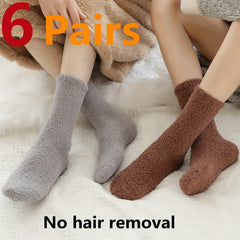 6 Pairs Fuzzy Socks Comfy Warm Mid Tube Women's Stockings