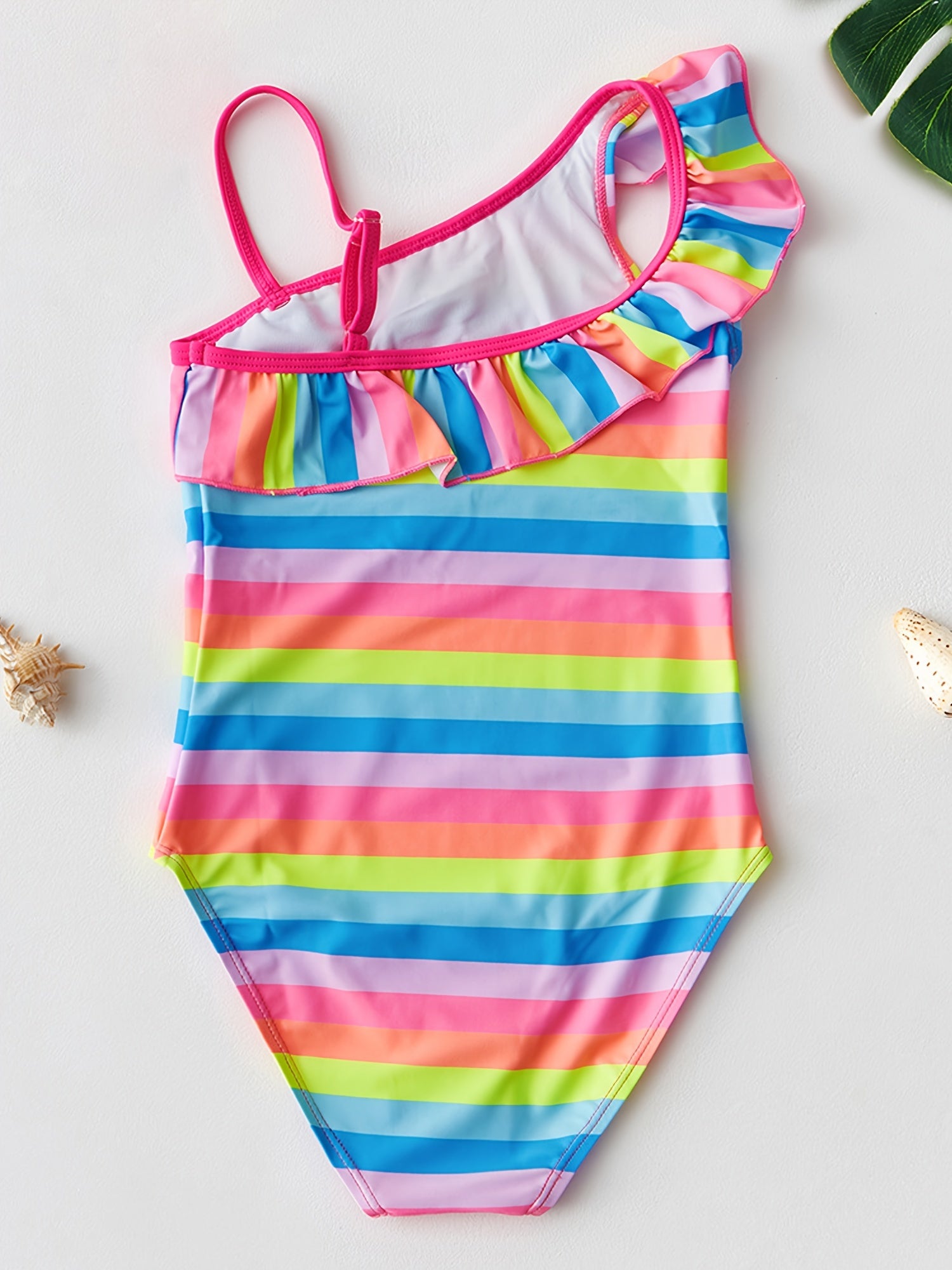 Toddler Girls Rainbow One Piece Swimsuit Ruffle Trim Summer Beach Clothes