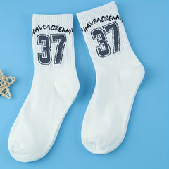 3 Pairs Number Print Socks Comfy Mid Tube Socks