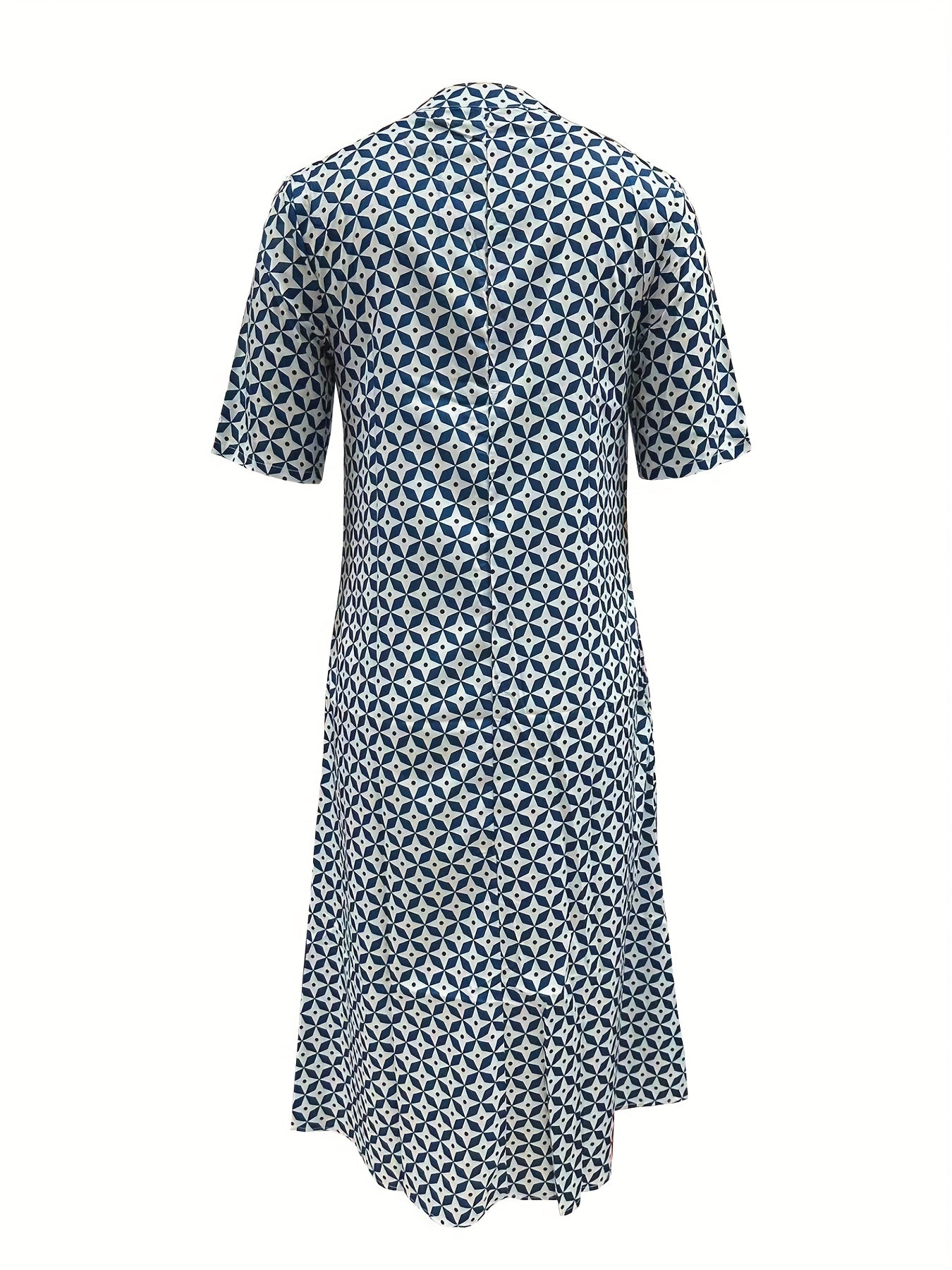 Button Front Allover Print Dress Casual Short Sleeve Dress